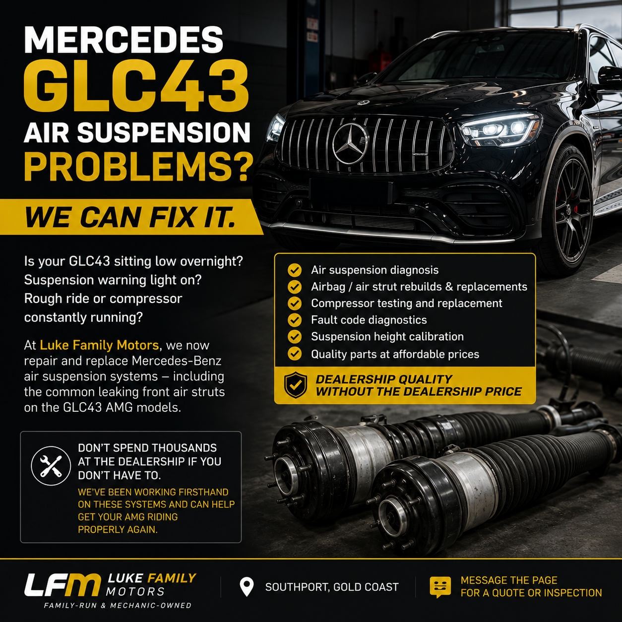 🚨 MERCEDES GLC43 AIR SUSPENSION ISSUES? WE CAN HELP! 🚨